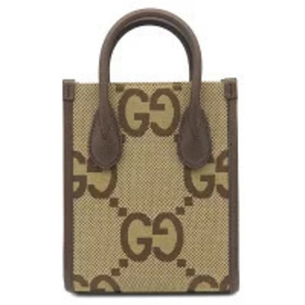 Gucci bag tote leather jumbo GG canvas beige brown Sherry strap